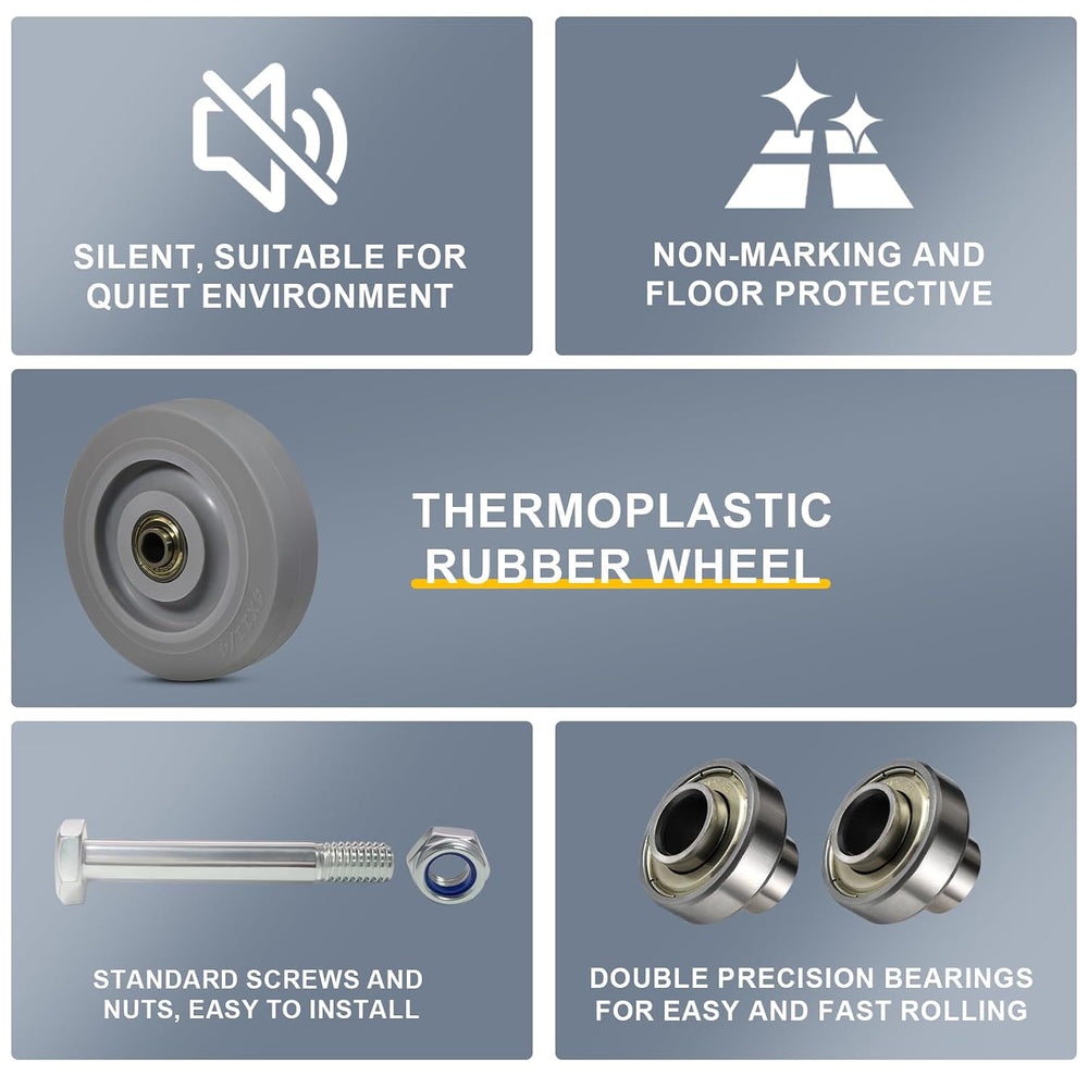 5 Inch Thermoplastic Rubber Caster Wheels (Set of 4) – Heavy Duty, Precision ...