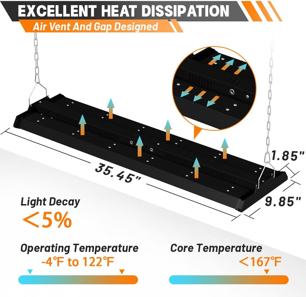 LED Linear High Bay Shop Light 2-Pack, 5000K Daylight 300W 40500LM 0-10V Dimm...