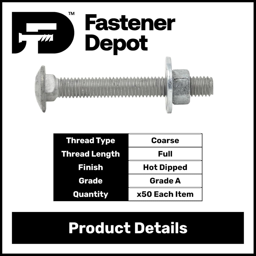 3/8"-16 x 4-1/2" (50 Pack) Galvanized Carriage Bolt Kit Grade 307A,...
