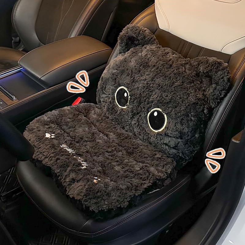 Plush Black Cat Car Seat Cushion and Backrest Combo - Comfy Universal Auto In...