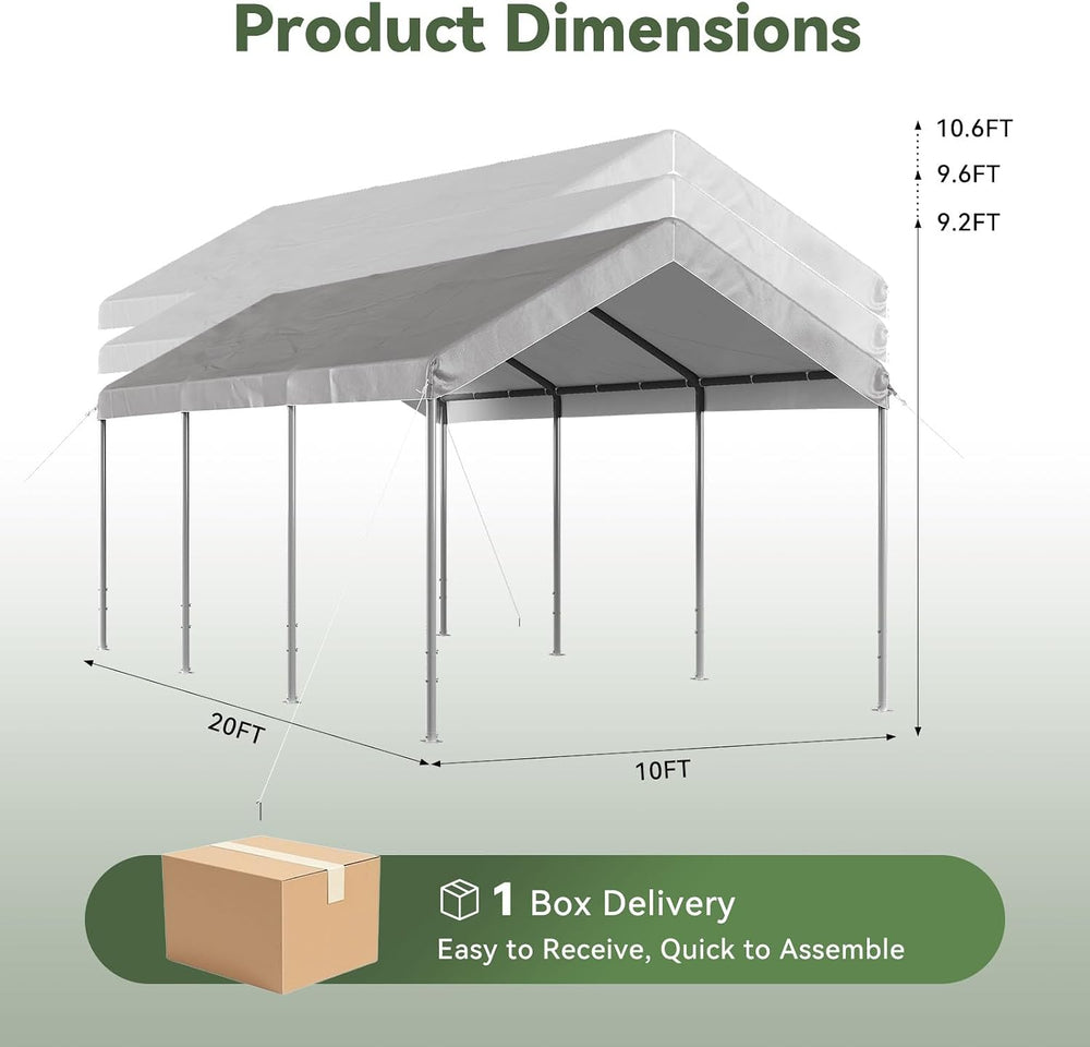 Aoxun 10x20 ft Heavy Duty Carport, Adjustable Height Portable Garage, Gray