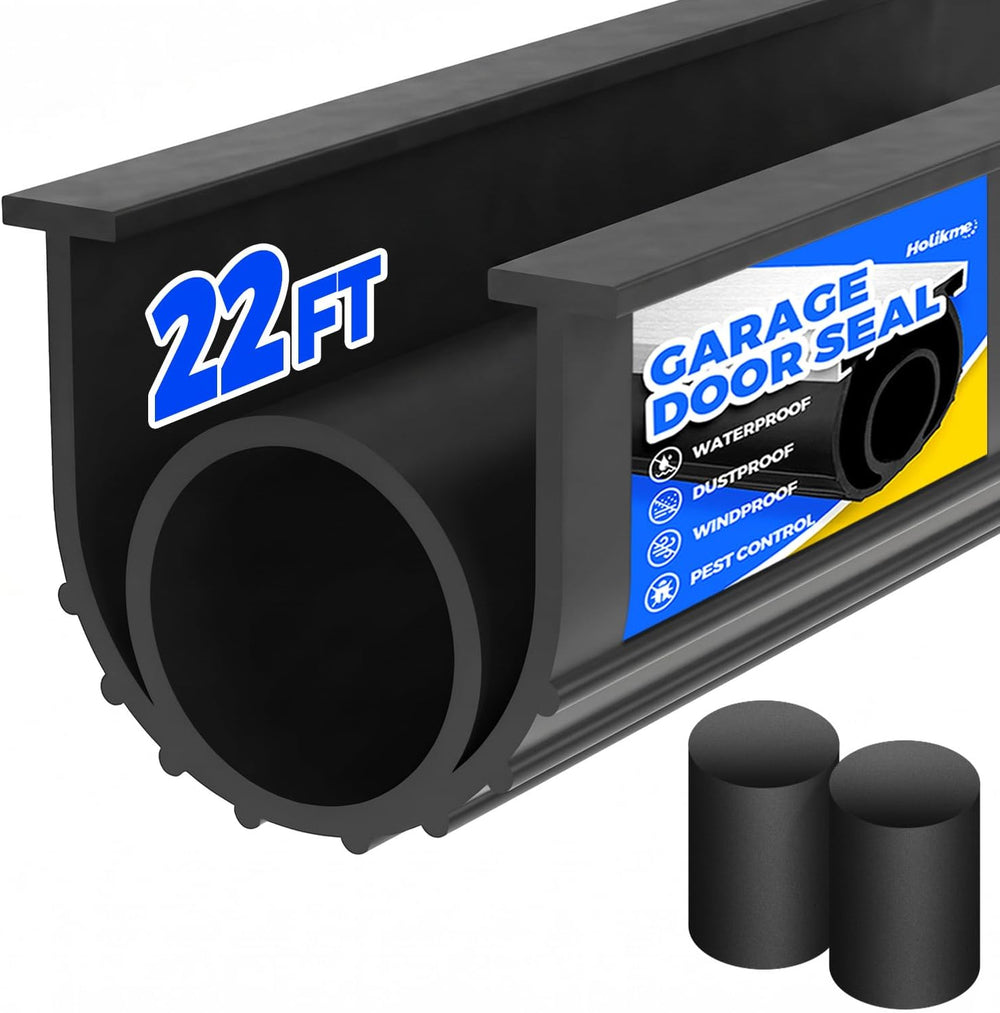 Holikme Garage Door Bottom Seal, EPDM Rubber Weather Stripping 22Ft Black
