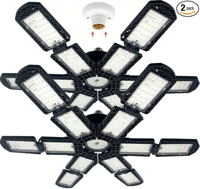 2 Packs LED Garage Light, Super Bright Screw in E26/E27 Ceiling Shop Work Lamp