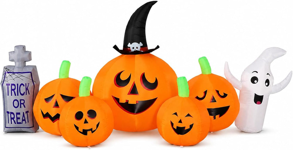 YU FENG 8FT Halloween Inflatable Ghost Pumpkin Graveyard Decoration, Blow Up ...