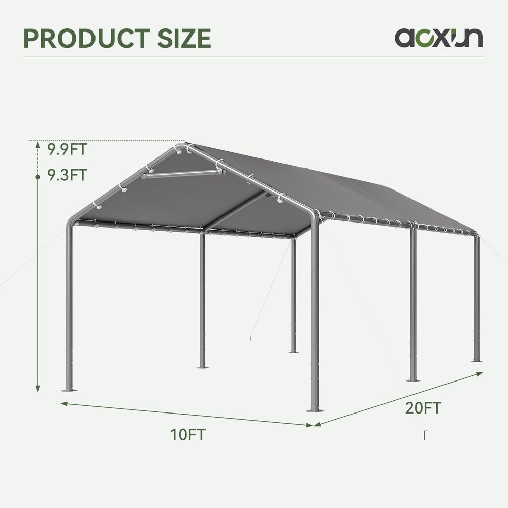 Aoxun 10x20 Carport Heavy Duty Carport Potable Car Canopy Garage, Gray