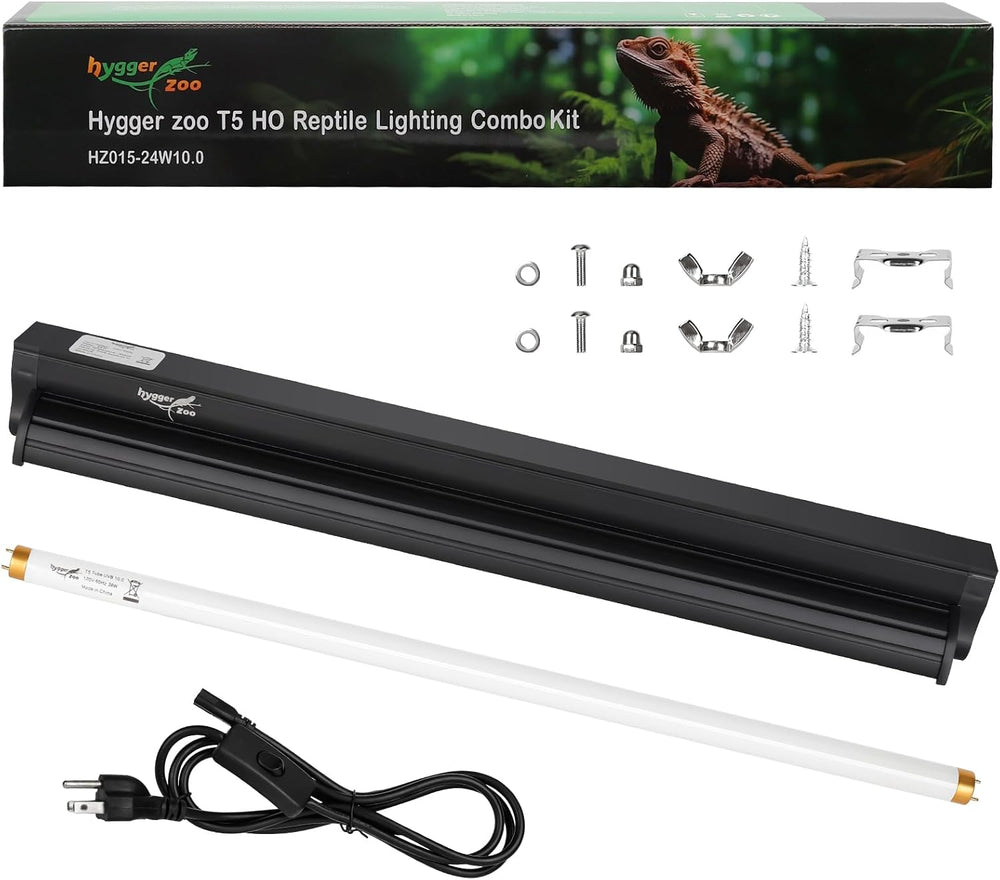 T5 UVB Reptile Light Fixture HO UVB Bulb Lighting Combo Kit, 10.0 UVB Light f...