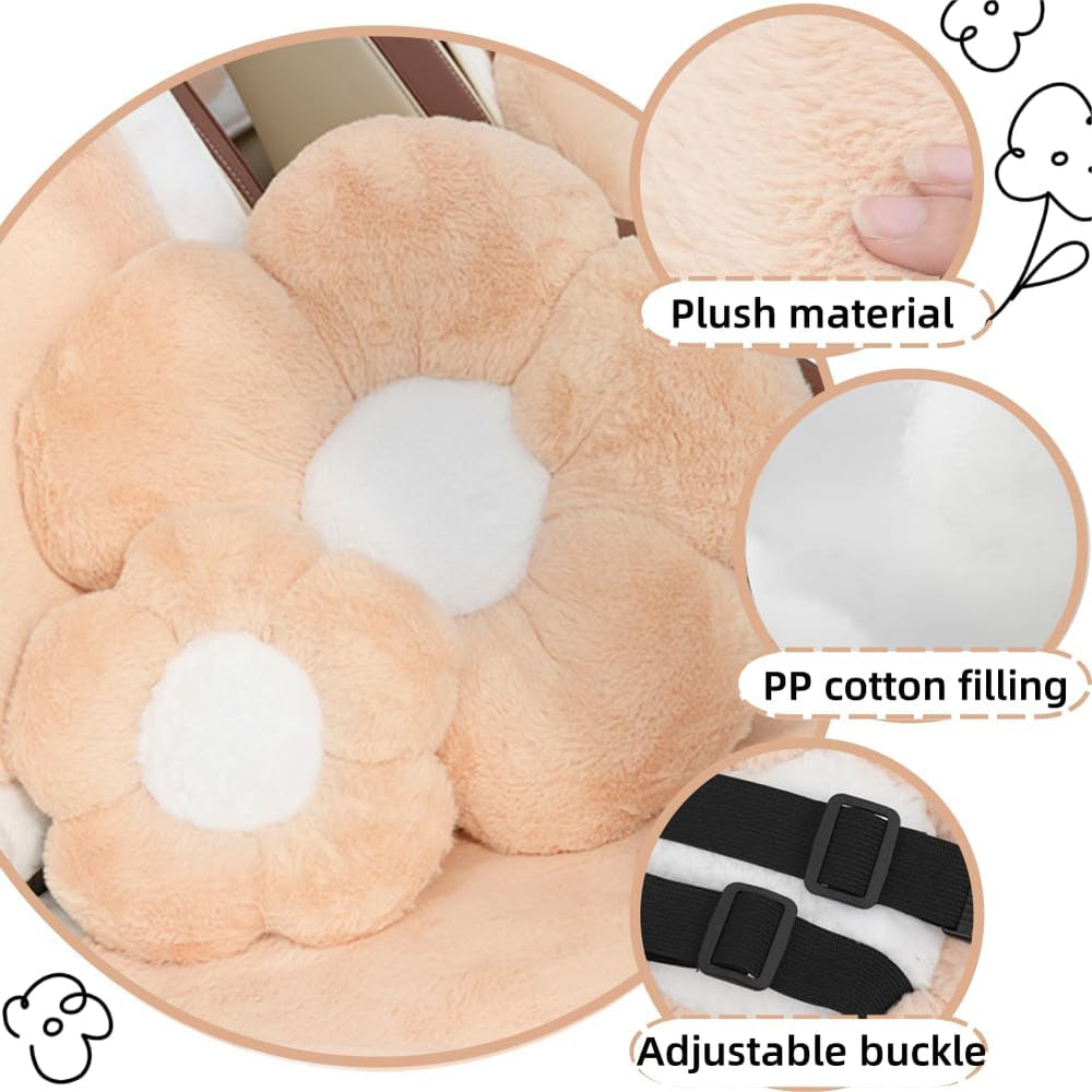 4 Pack Plush Flower Car Headrest Pillow and Lumbar Support Pillow Soft Comfor...