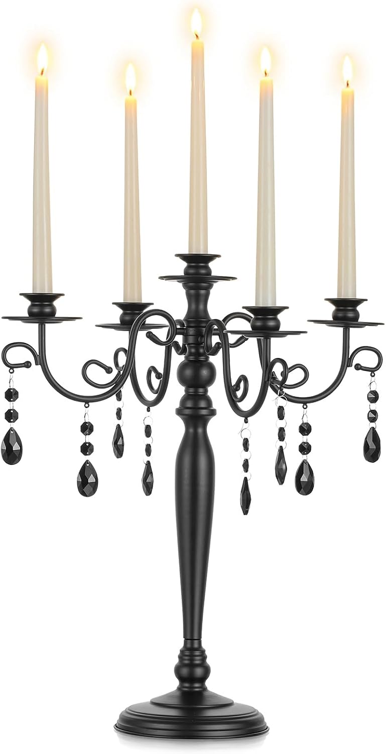 Sziqiqi Black Candelabra Centerpiece for Halloween: Gothic 5 Arm Candelabra