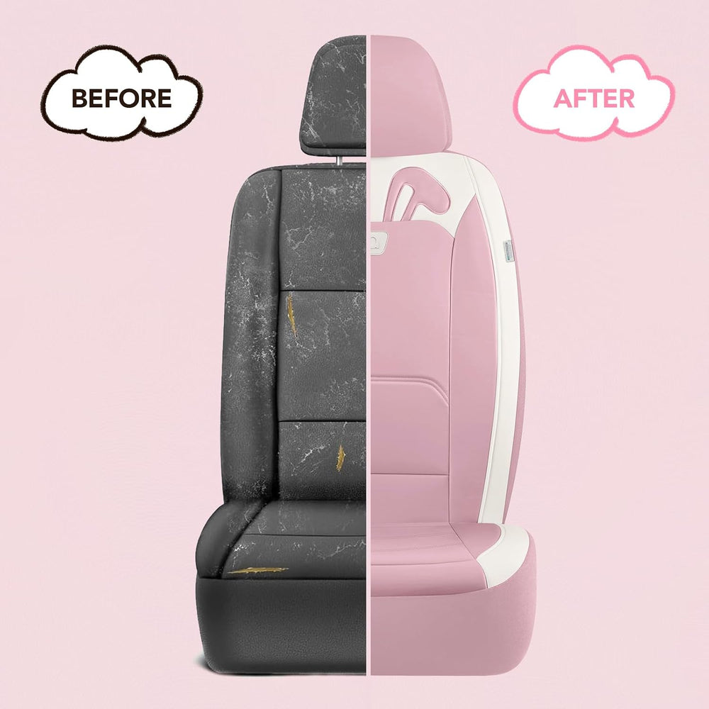 PIC AUTO Car Seat Covers, Cute Rabbit Premium Pink Leather Seat Covers, Unive...