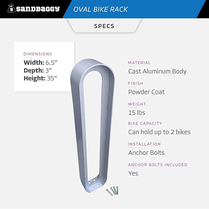 Sandbaggy Modern Commercial Bike Rack | 6.5” x 3” x 35” Oval Design | In-Ground
