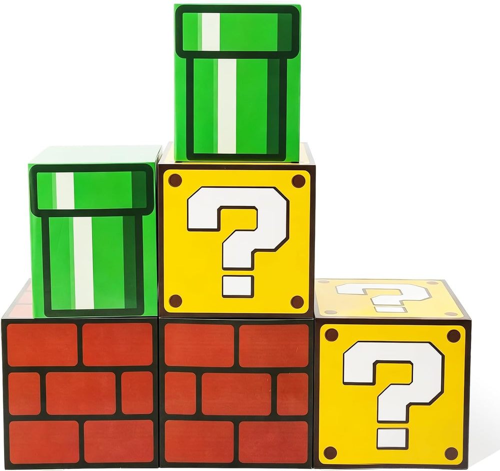 6PCS Big Party Boxes with 6 Set Centerpieces, Question Brick Pipe Boxes for B...