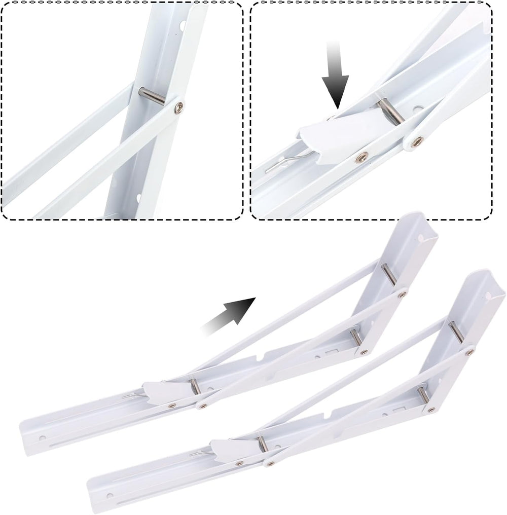 10 Pack 12 Inch White Folding Shelf Brackets with Screw, Collapsible Shelf Br...