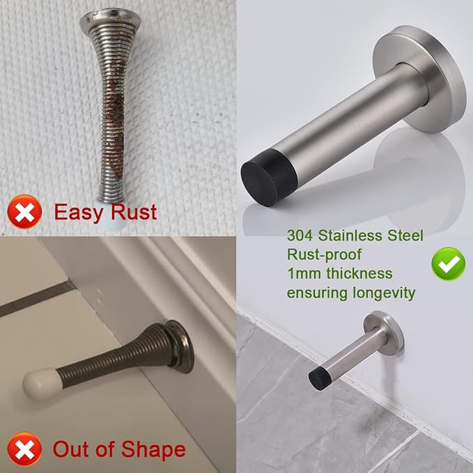 JQK Door Stopper Black, 304 Stainless Steel Thicken 1mm Sound Dampening Door ...