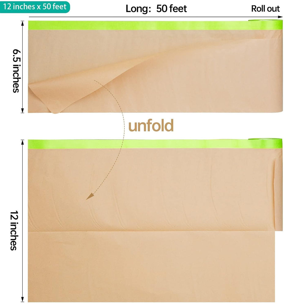 Tangibay Pre-Taped Masking Paper for Painting, 12 inch x 50 feet, 12 Rolls