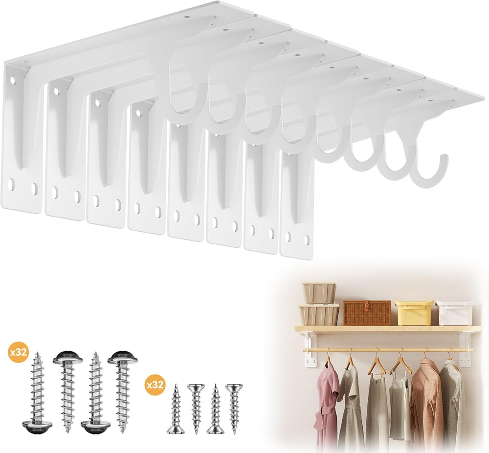 8 Pack Closet Rod Support Brackets Heavy Duty 11 x 4.8 Inch 300lbs