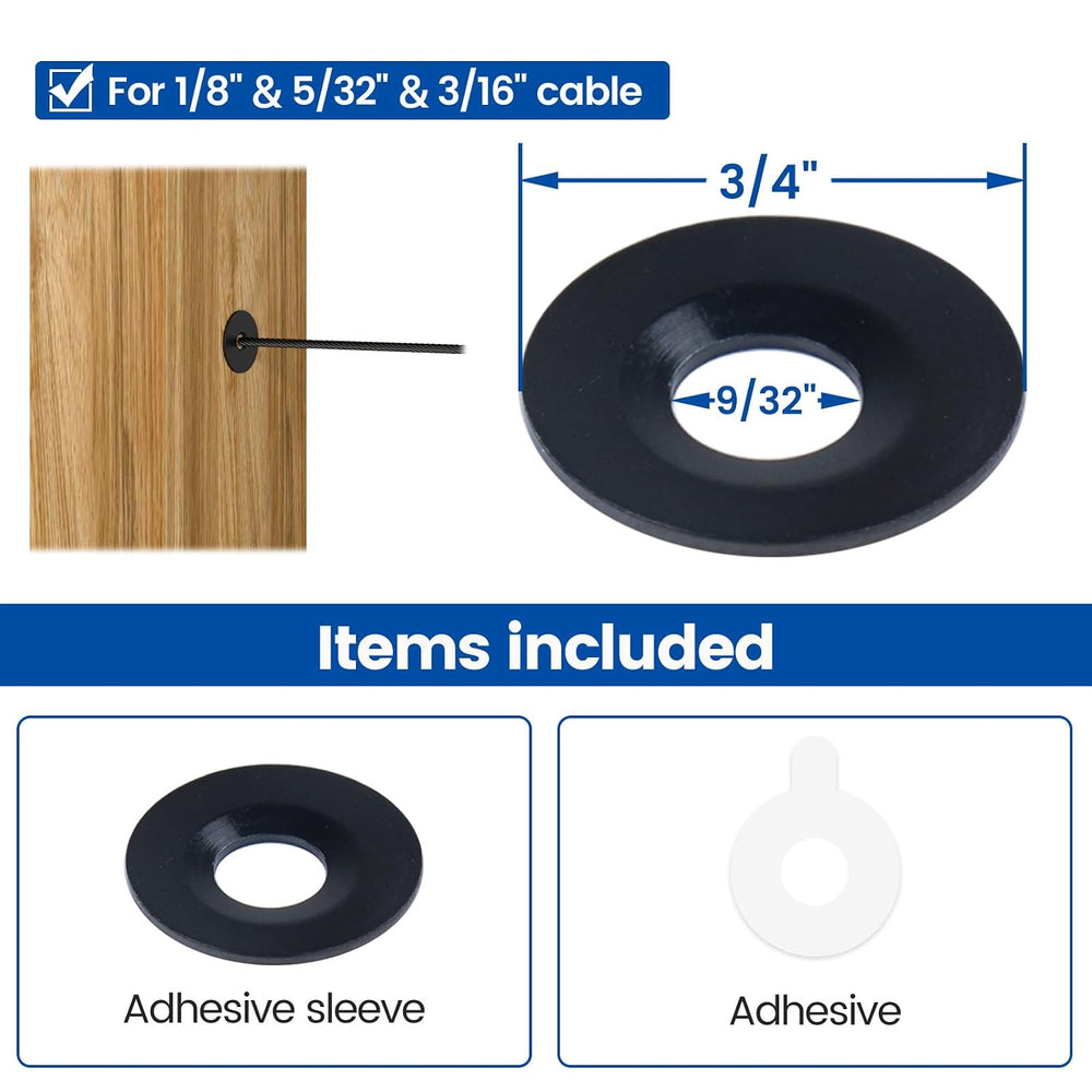 Muzata 100Pack Black Cable Railing Hardware OD 3/4" Adhesive Washer CR91