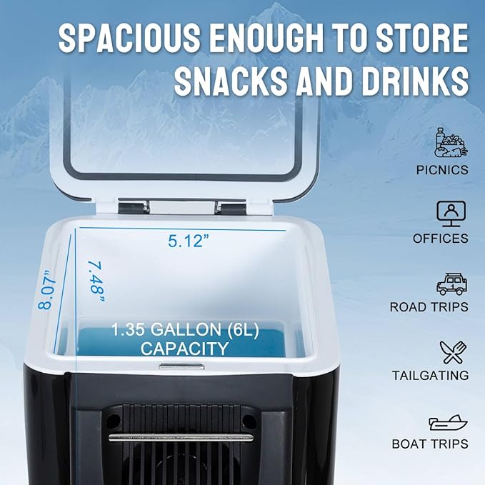 CAYNEL 12V 6 Quart Personal Thermoelectric, 6 Liter Capacity, Portable Electric
