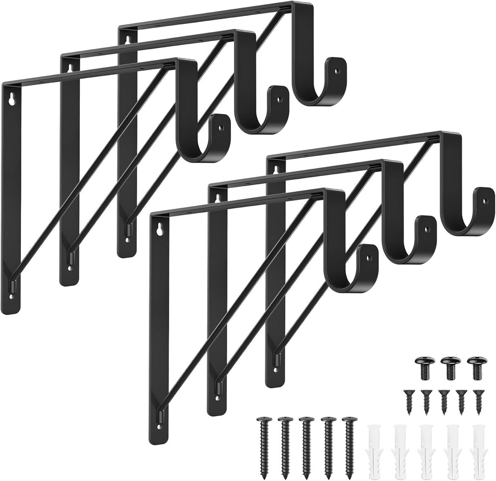 Supforce 6 Pack Closet Rod Brackets, Heavy Duty Supports for 300 lb, Black