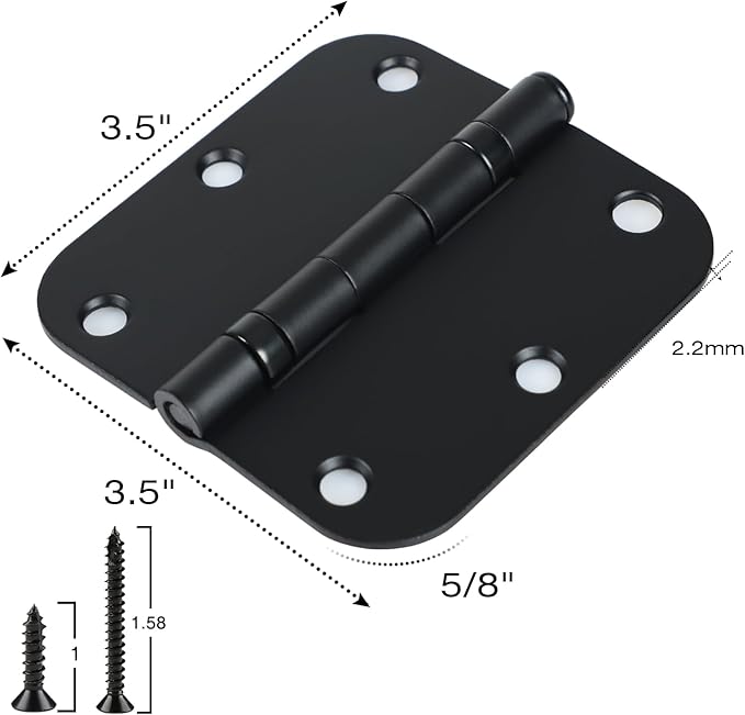 36 Pack Ball Bearing Matte Black Door Hinges 3.5 Inch 5/8" Radius Round ...