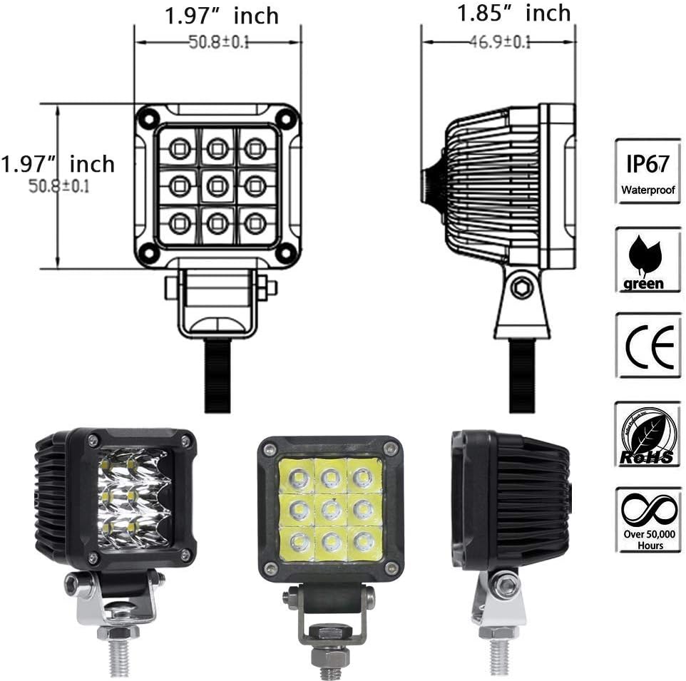 Motorcycle Fog Lights, 2'' Inch 27W Spot Mini Cube Work Driving Pod L...