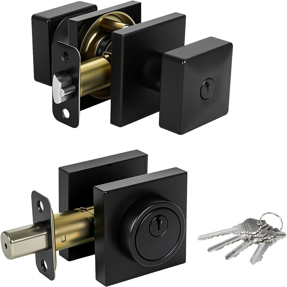 Exterior Door Knob with Deadbolt Set, Matte Black Door Knob with Deadbolt for...