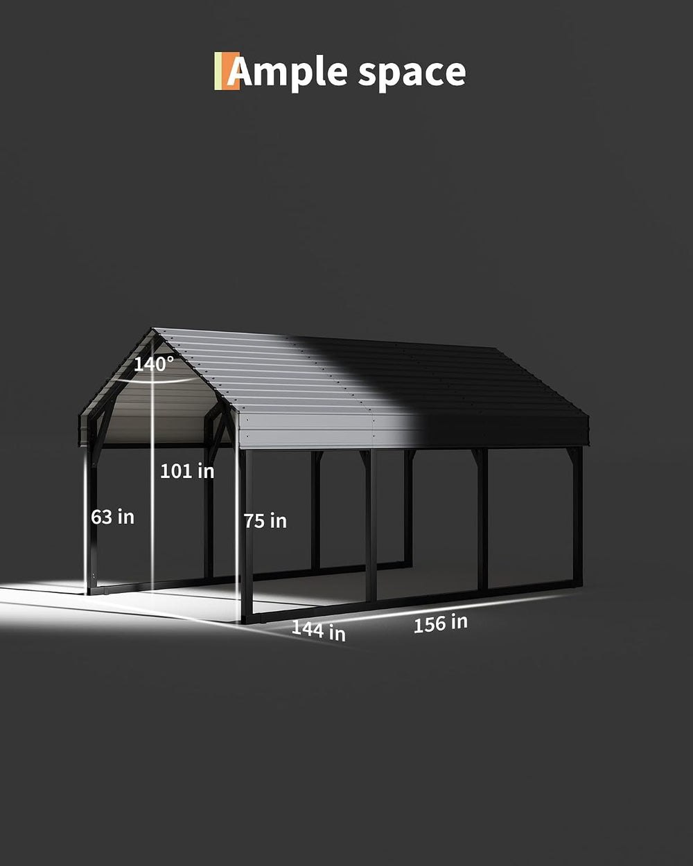 GarveeLife 12x13 ft Metal Carport Shed, Reinforced Frame and Steel Roof for A...