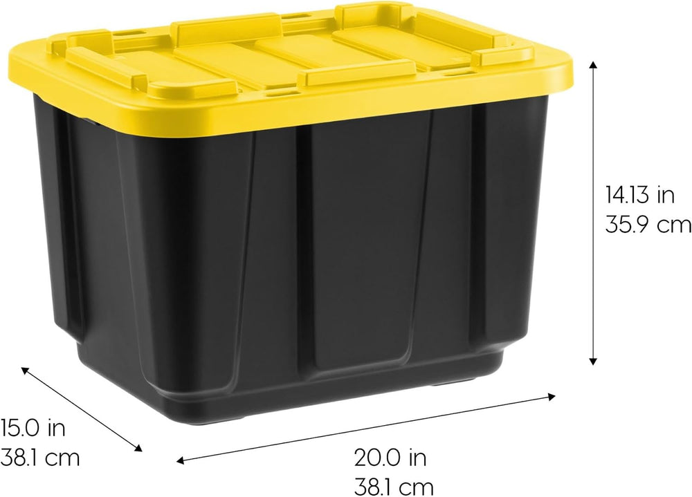 IRIS USA 4-Pack 12 Gal Heavy Duty Storage Tote Bins with Lids, Black/Yellow
