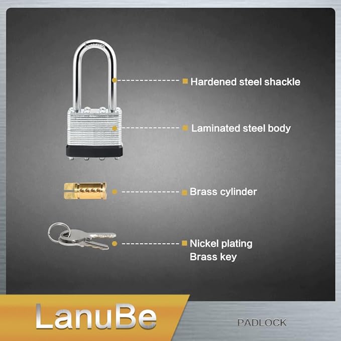 LanuBe Lock Laminated keyed Padlock, keyed Alike Locks, Long Shackle, Marked ...