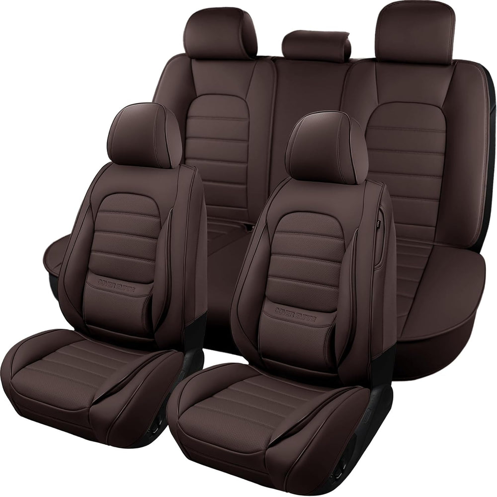 Brown Car Seat Covers Full Set, Universal Faux Leather Seat Covers for Cars 5...