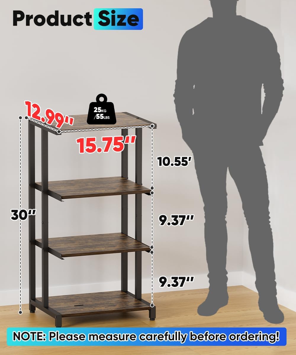 4-Tier Wooden Media Stand, AV Media Stand Corner Shelf for TV Accessories/Aud...