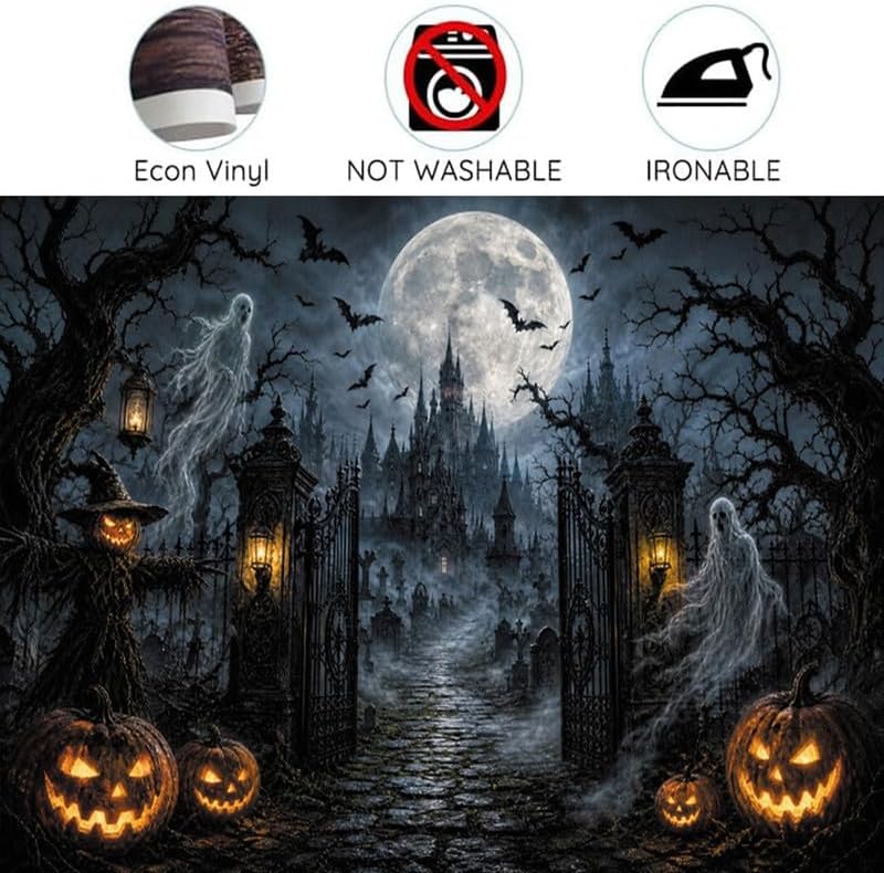 Halloween Graveyard Castle Backdrop 10x8ft, Spooky Ghost Pumpkin Gothic Haunt...