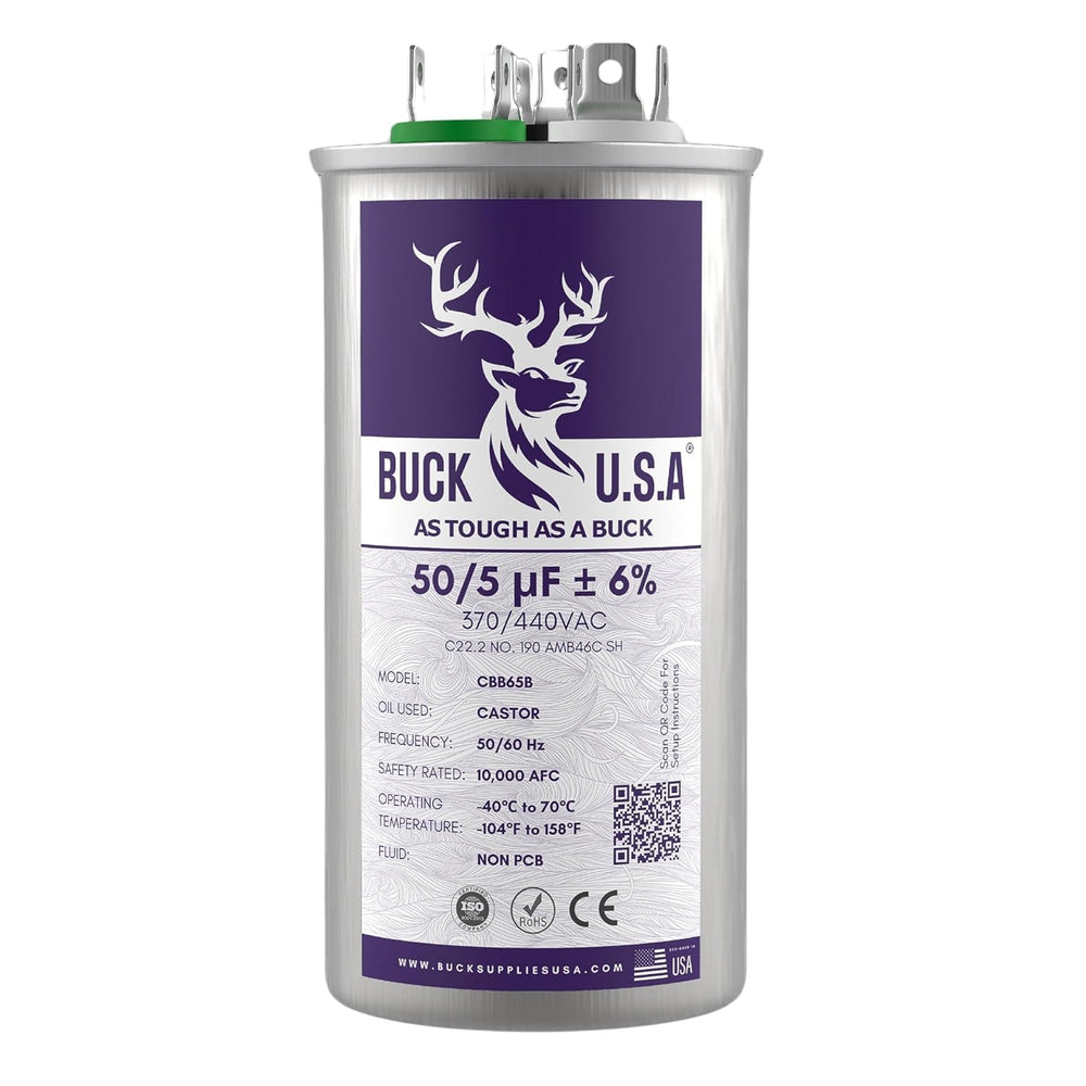 Buck 50+5uF 50/5 MFD ±6% CBB65B Dual Run Round Start Capacitor - Ideal for HV...