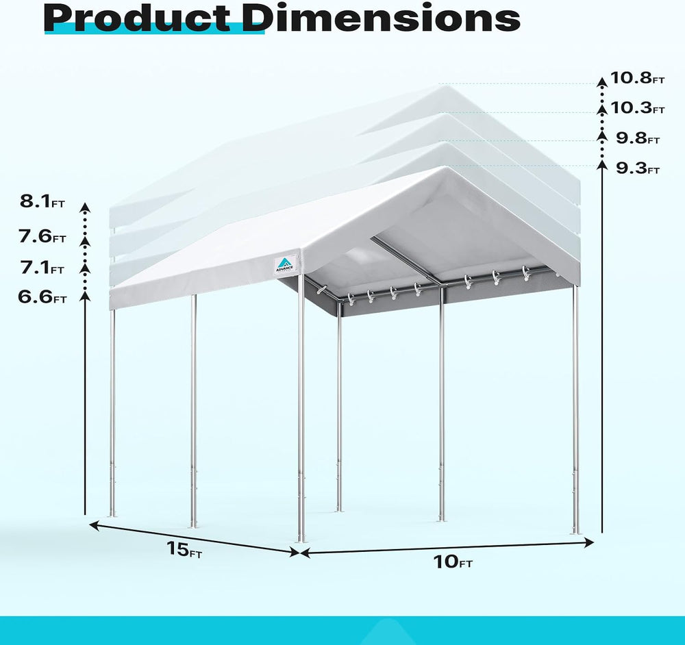 ADVANCE OUTDOOR 10x15 ft Heavy Duty Carport Potable Car Canopy Garage Party T...