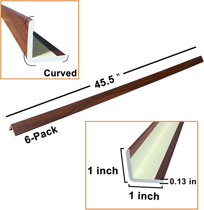 Wall Corner Protector 6PCS 45" Corner Molding Trim Walnut Wood Grain Corner