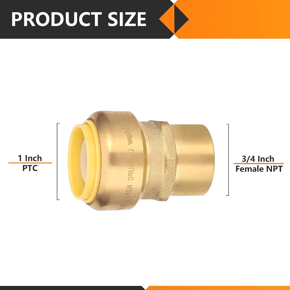 2PC HeSun 1" Pushfit x 3/4" FNPT Push to Connect Female Adapter(PF1...