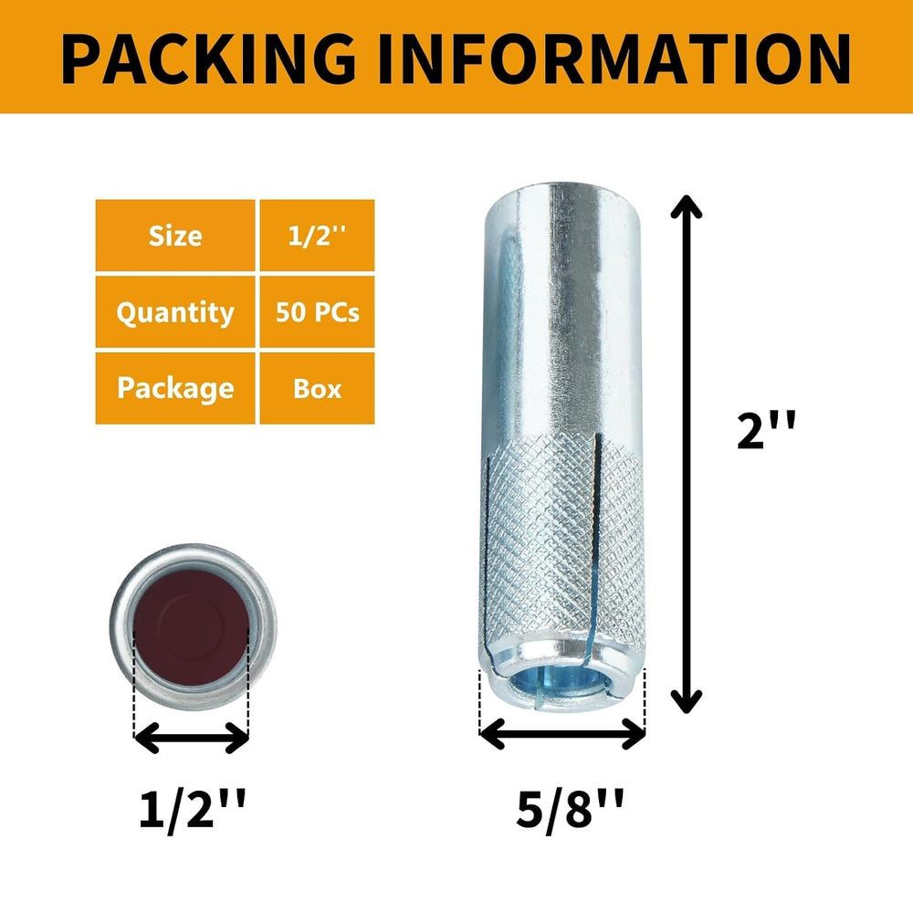 50 PCs Drop-in Anchors 1/2"-13 Zinc-Plated for Concrete, Secure Mounting...