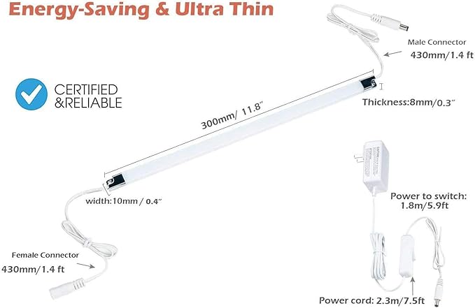 Led Light Strips Kit, 12’’ Linkable Light Bars + Rocker Switch + UL Power (6-...