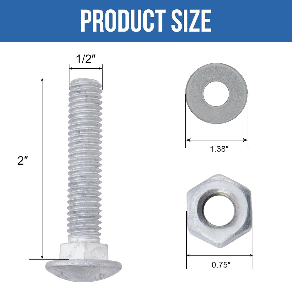 1/2" x 2" Carriage Bolts (25 PCS), Hot Dip Galvanized, Heavy Duty R...