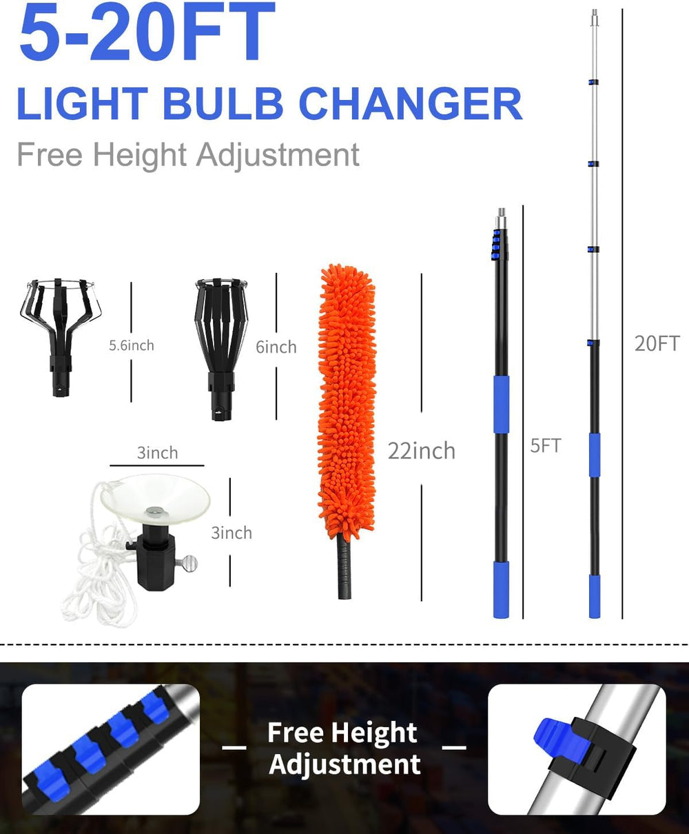 26FT Reach Light Bulb Changer for High Ceilings with Telescopic Extension Pol...