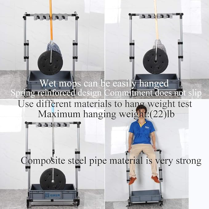 Broom And Mop Holder Put Wet Movable Floor-Mounted Mop Rack Floor Standing
