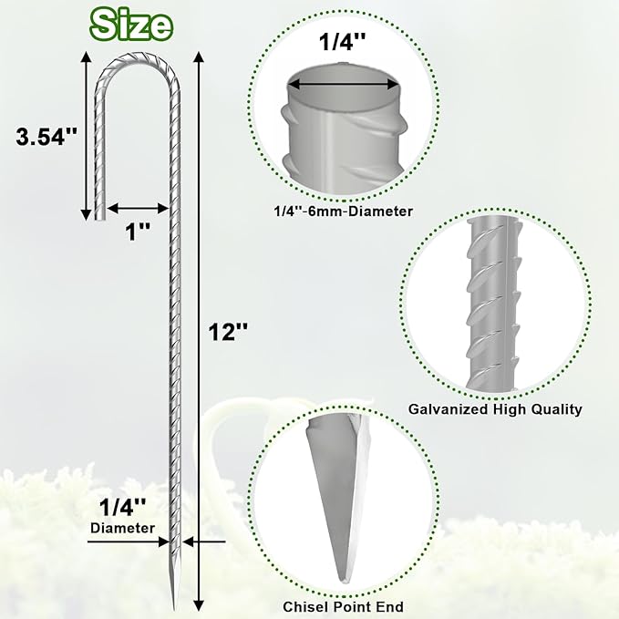 VVOKGO Rebar-Stakes-12-Inch J Hook Galvanized Tent Stakes Heavy Duty, Camping