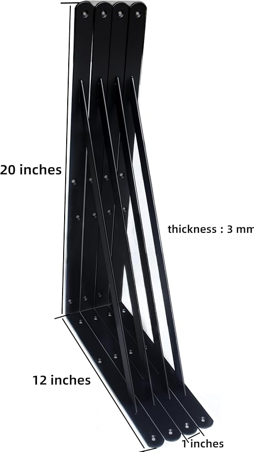 20 Pack L20 x H 12" Black Heavy Duty Shelf Brackets