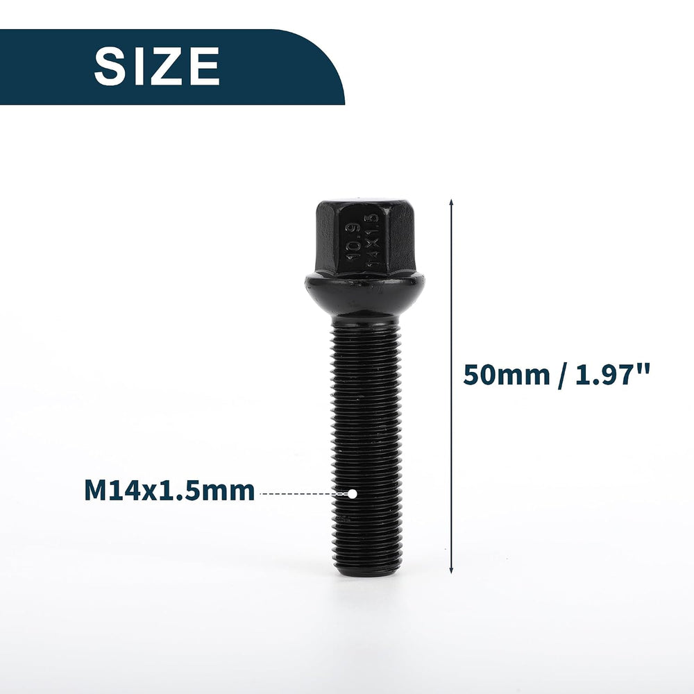 M14x1.5mm Ball Seat Wheel Lug Bolt for Volkswagen 19mm Hex 50mm Shank Length ...