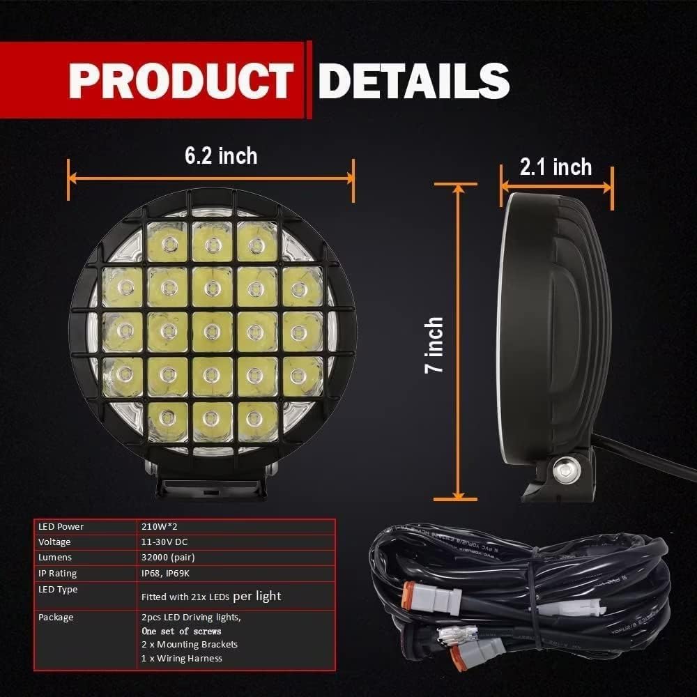BIGLION.X 6-Inch Round LED Offroad Light 2pcs 210W 32000LM Super Bright Spot ...