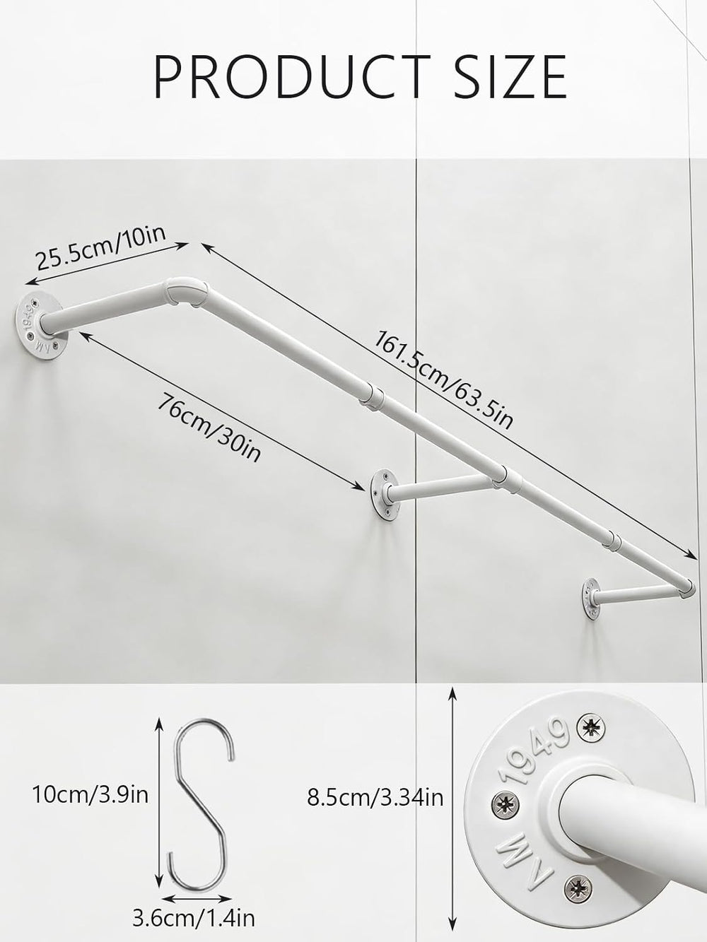 Aduanbang 65.7in Industrial Pipe Wall Mounted Clothes Rack, Heavy Duty Detach...