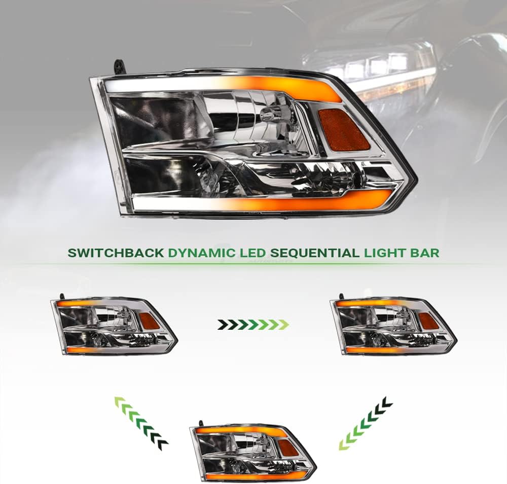 Switchback Sequential LED Strip Tube Bar Chrome Housing Crystal Headlights Si...