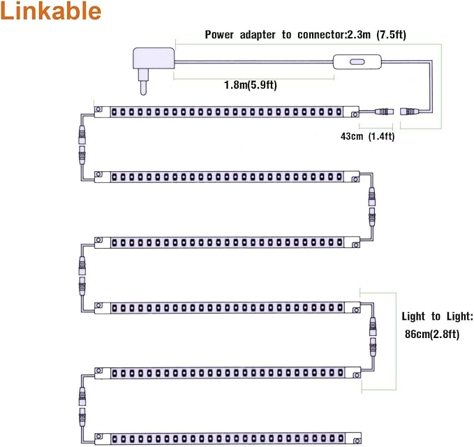 Led Light Strips Kit, 12’’ Linkable Light Bars + Rocker Switch + UL Power (6-...