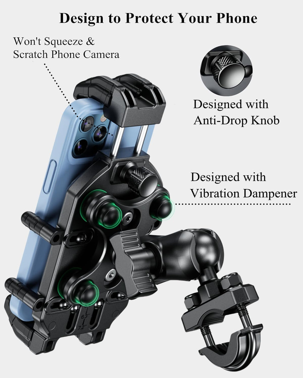 BRCOVAN Motorcycle Phone Mount Holder with Vibration Dampener & Secure Lock