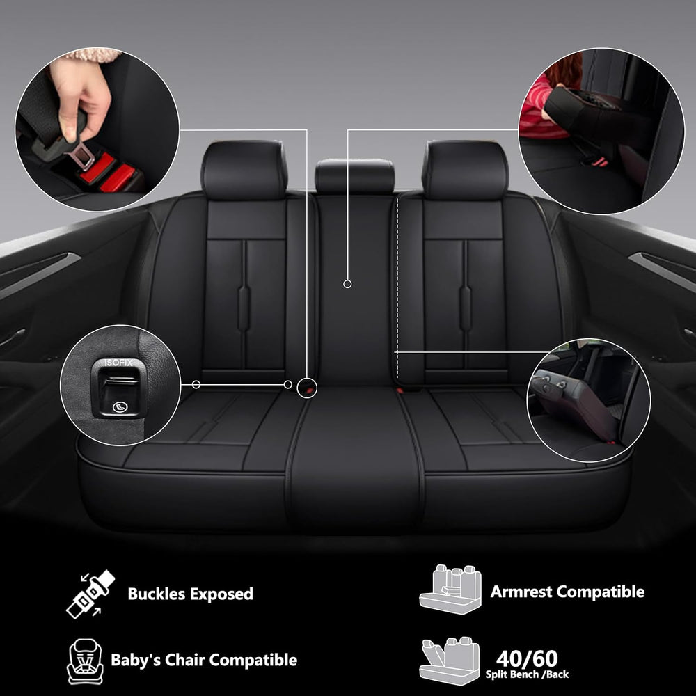 NS YOLO Universal Fit Premium Black Leather 5-Seats Car Seat Covers