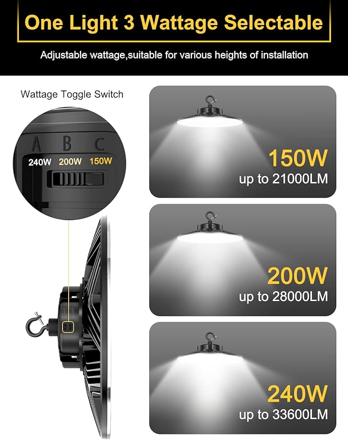 UFO LED High Bay Light, 240W/200W/150W Adjustable, UL & DLC Listed